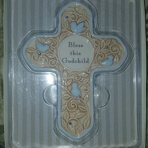 COPY - Ceramic cross.  Blue. Baptism gift.
